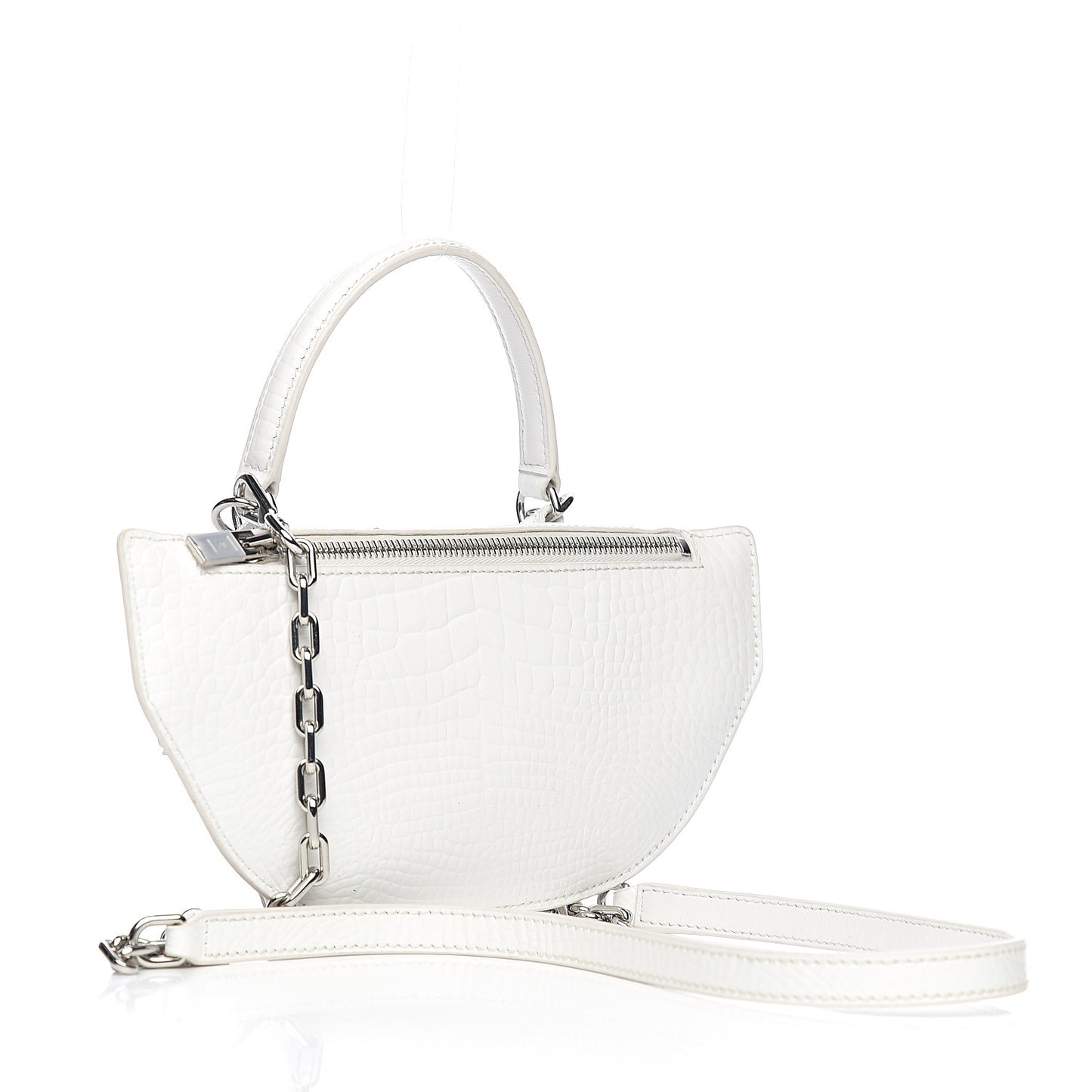 Crocodile Embossed Patent Mini Top Handle Attica Belt Bag White