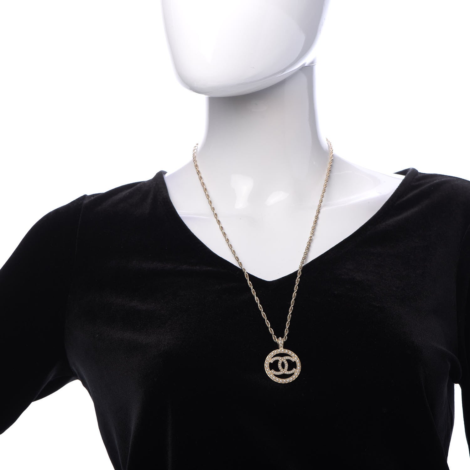 Chanel Pearl CC Round Pendant Necklace Gold 2 of 6