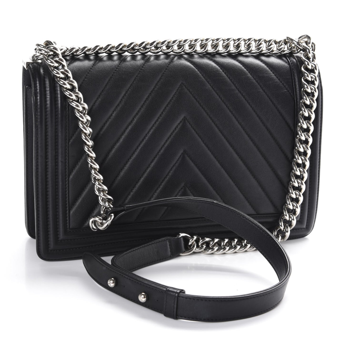 Lambskin Chevron Quilted New Medium Boy Flap Black