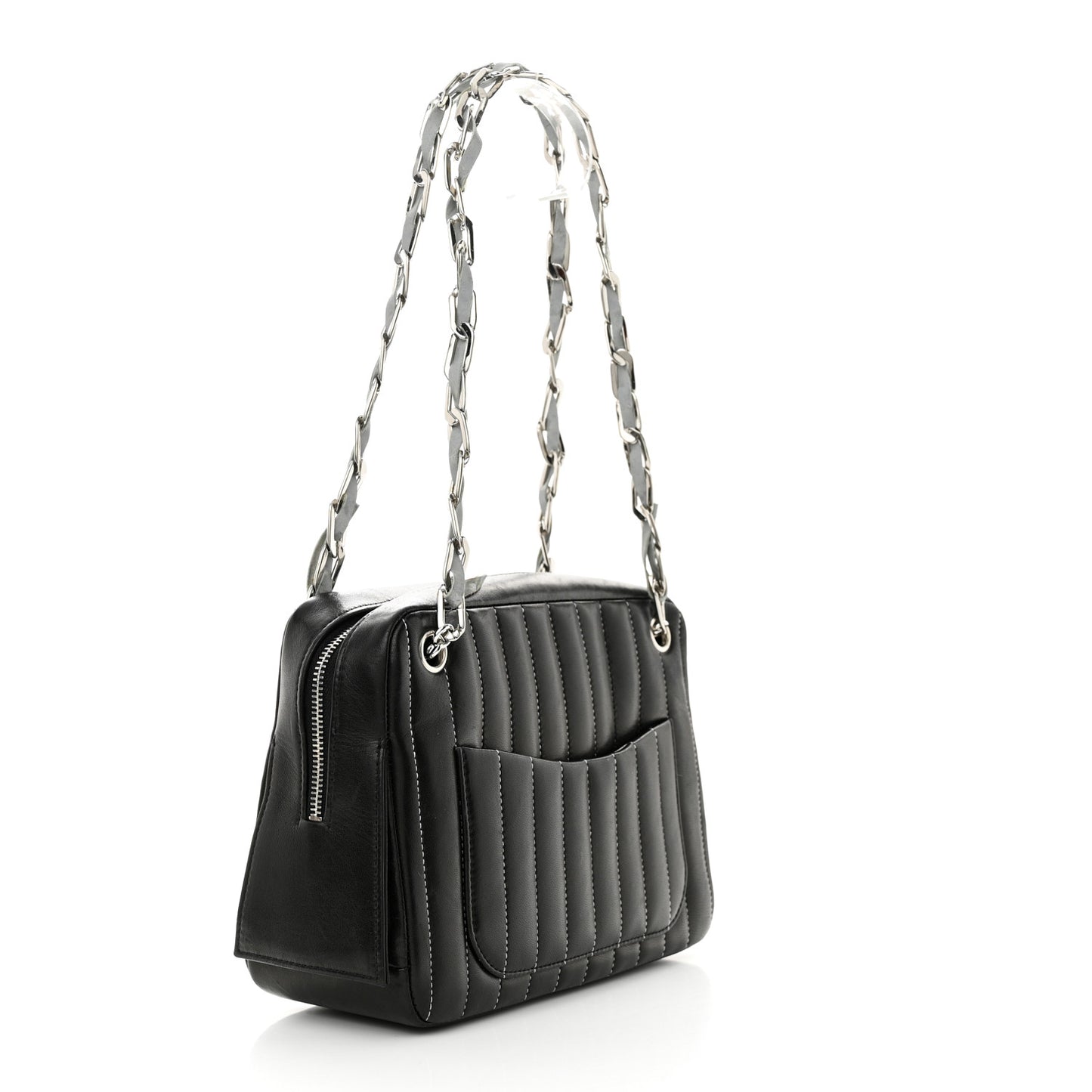 Lambskin Vertical Quilted Mademoiselle Small Camera Case Black