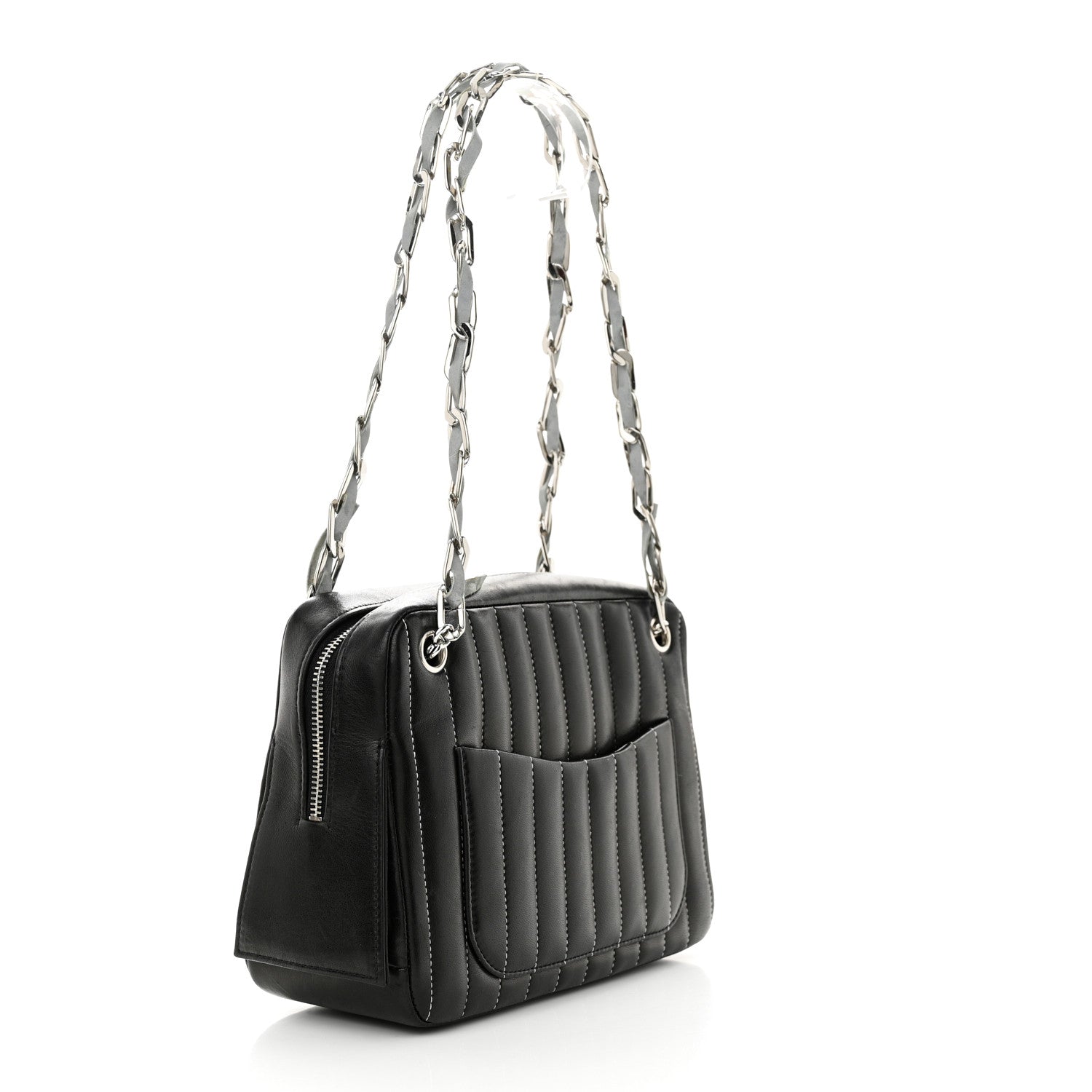 Chanel Lambskin Vertical Quilted Mademoiselle Small Camera Case Black 4 of 13