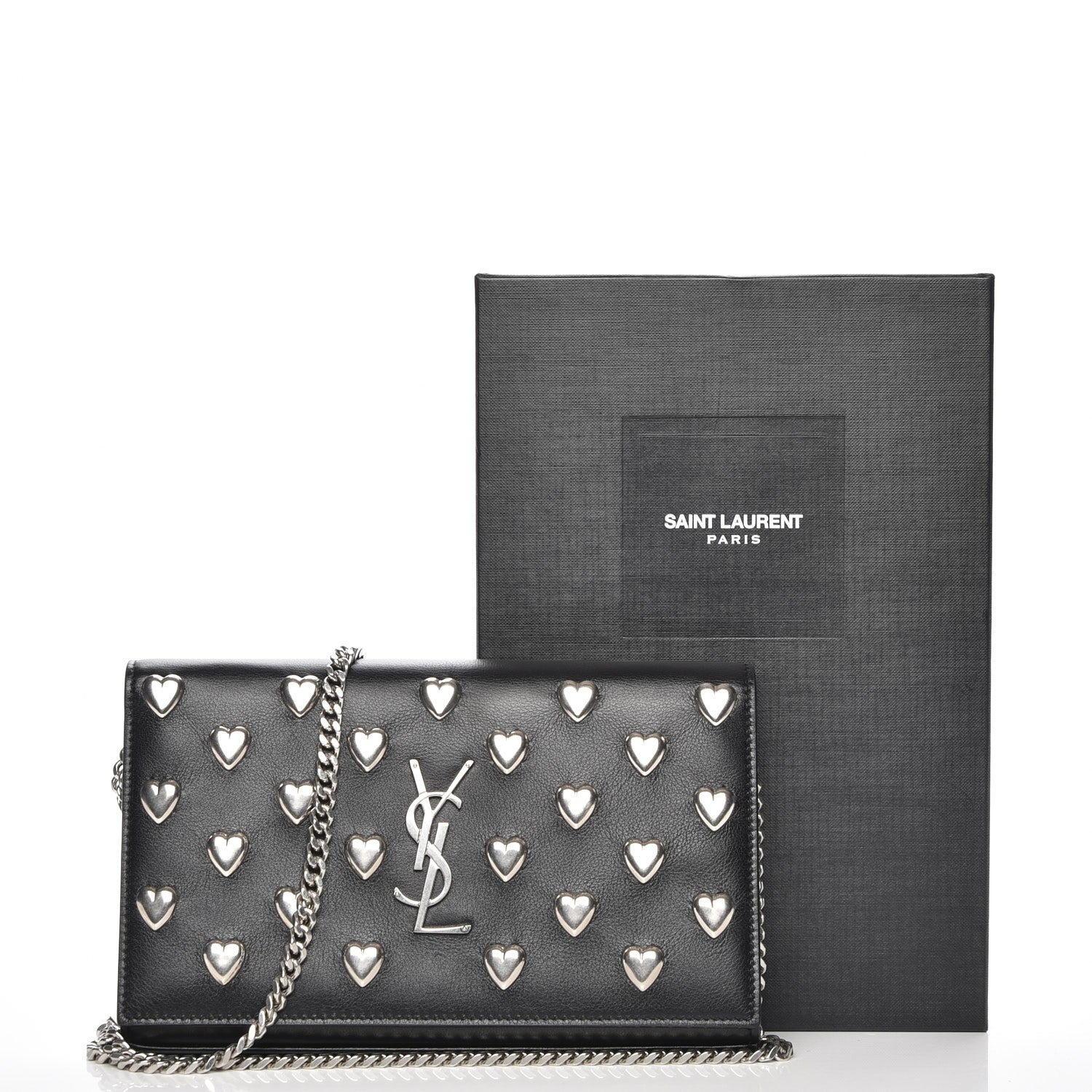 Saint Laurent Calfskin Heart Studded Monogram Chain Wallet Black 8 of 8