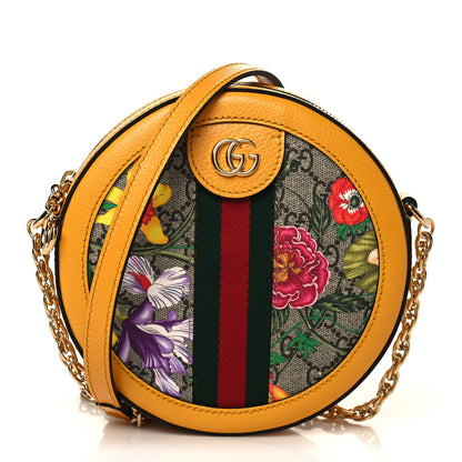 Gucci GG Supreme Monogram Flora Web Mini Ophidia Round Shoulder Bag Beige Multicolor Crop 1 of 9