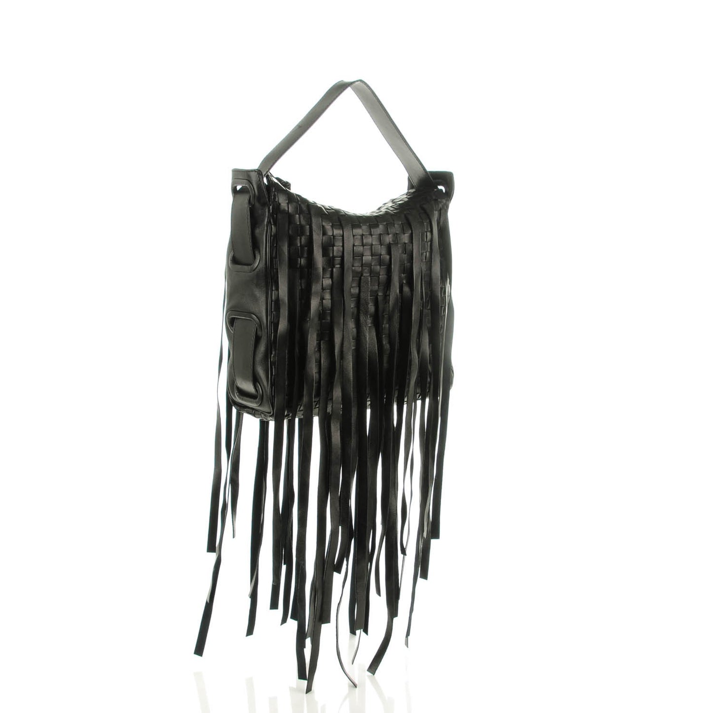 Nappa Intrecciato Fringe Shoulder Bag Nero Black