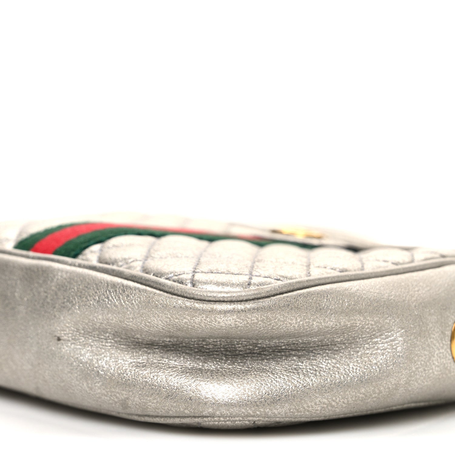 Gucci Laminated Nappa Web Trapuntata Mini GG Shoulder Bag Argento 10 of 11