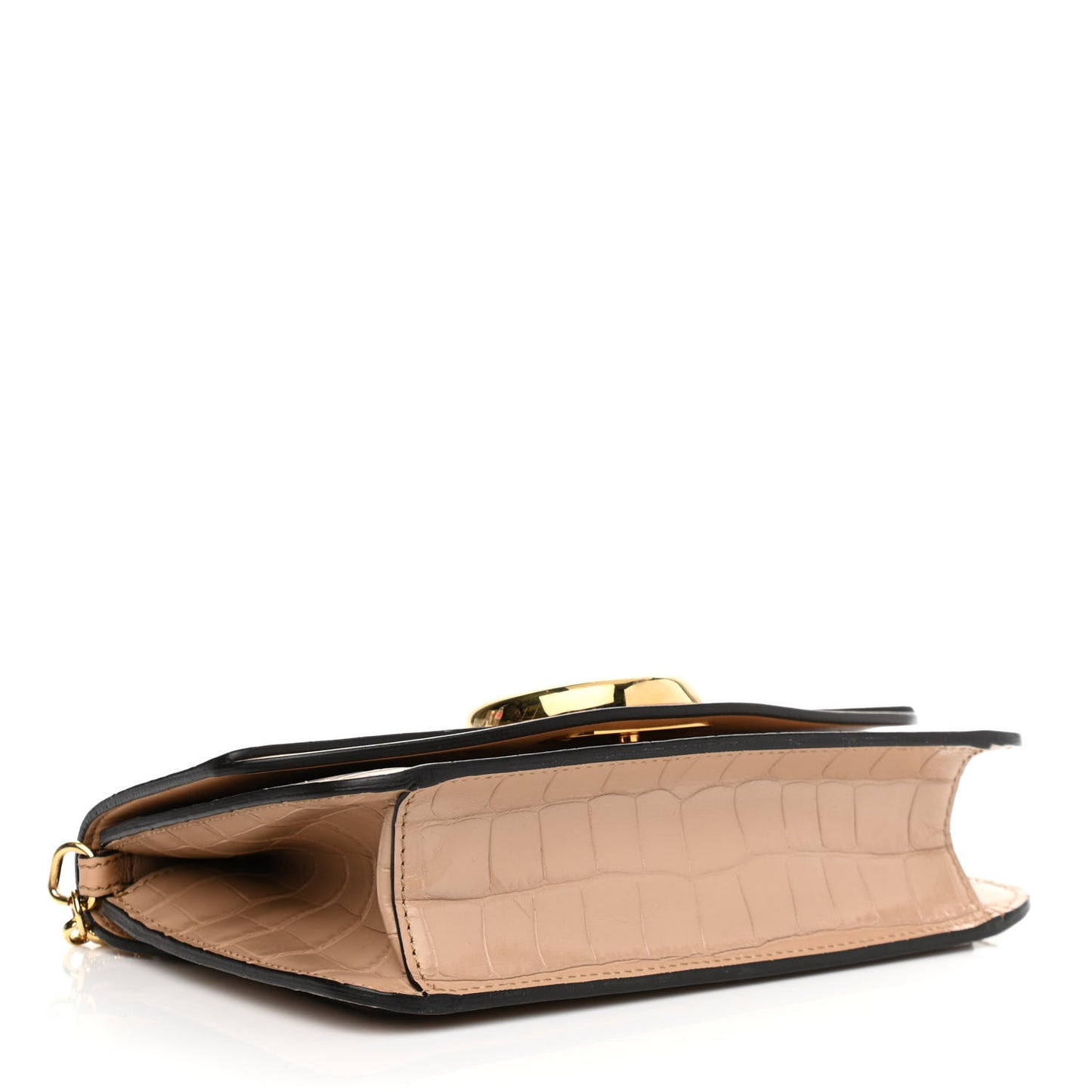 Calfskin Crocodile Embossed C Shoulder Bag Nut