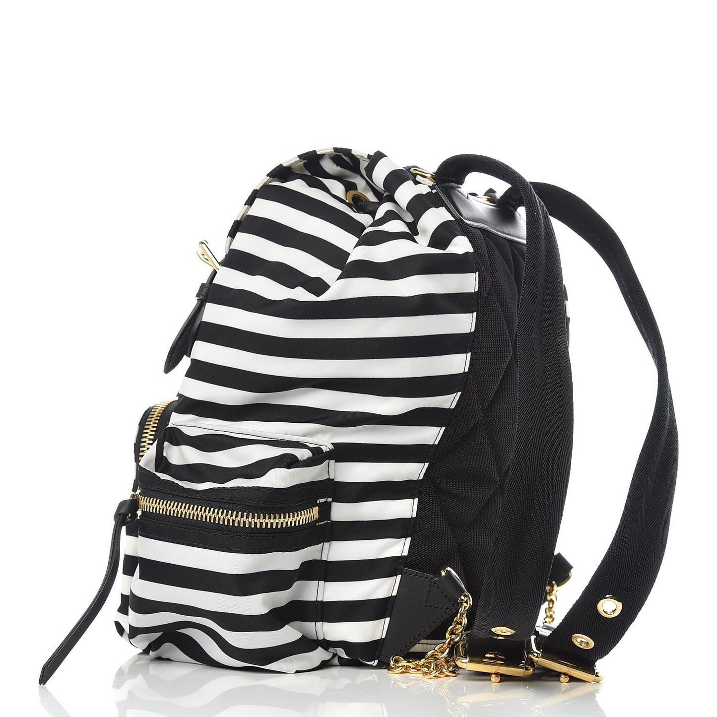 Nylon Striped Medium Rucksack Backpack Black White