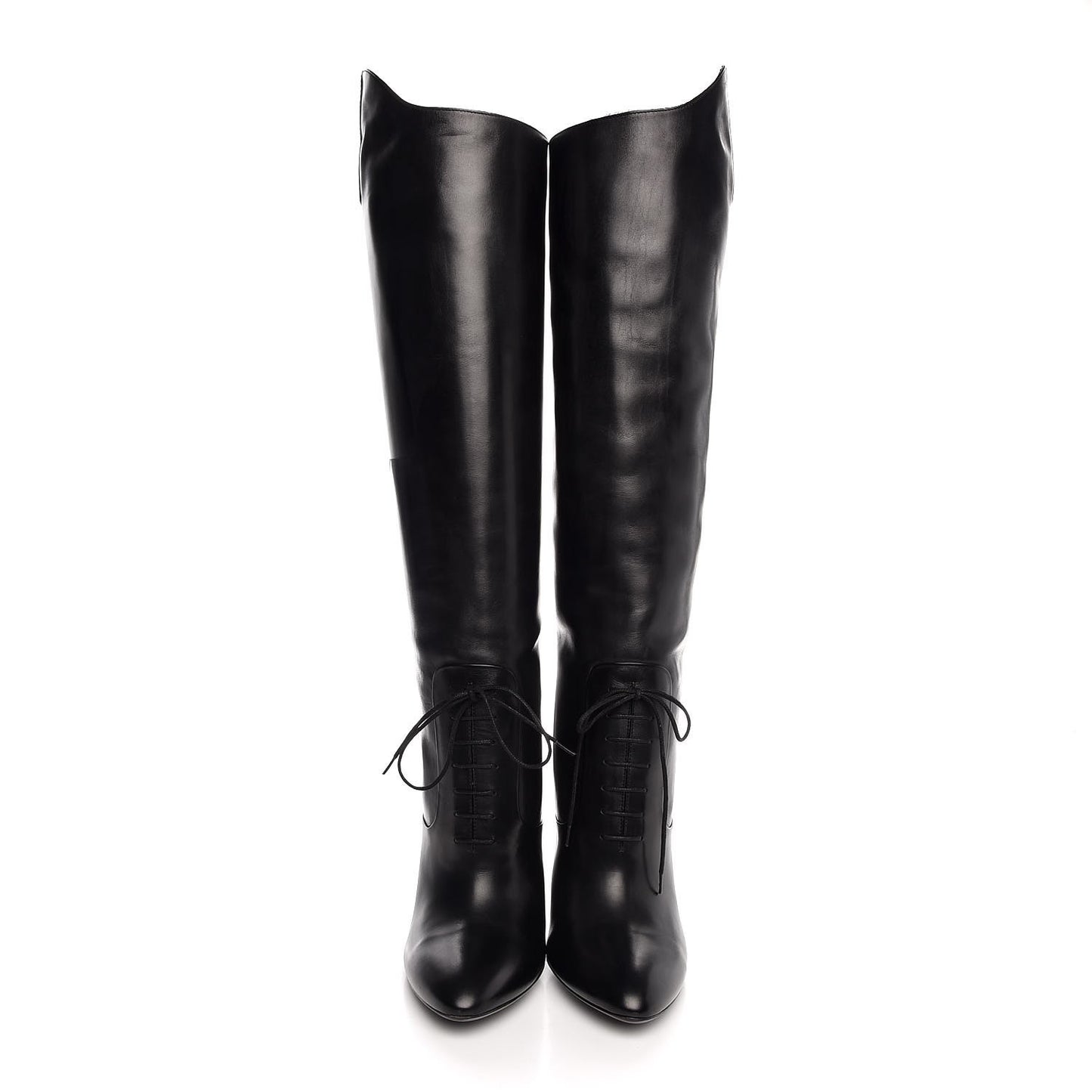 Calfskin Elizabeth Knee High Riding Boots 40 Black