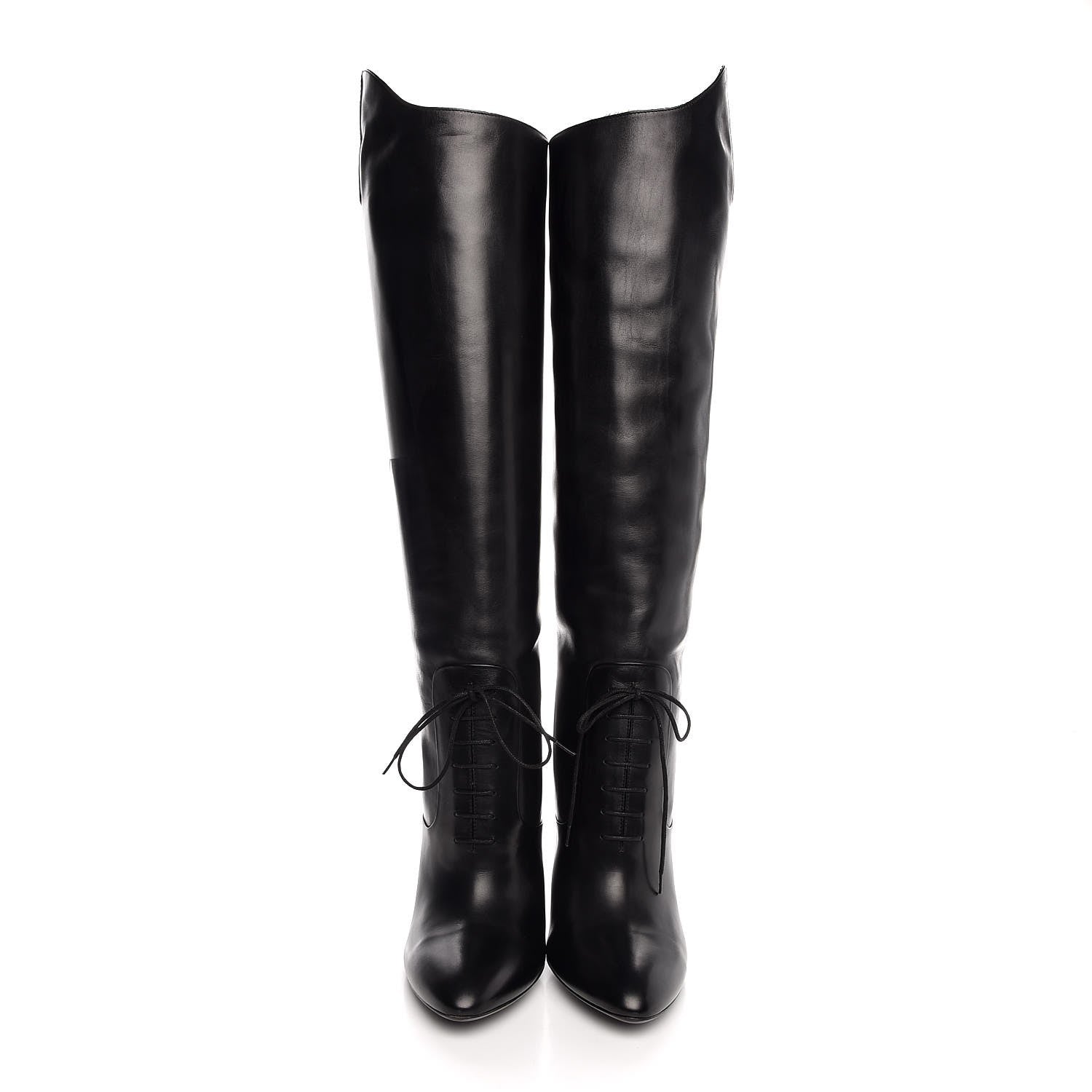 Gucci Calfskin Elizabeth Knee High Riding Boots 40 Black 2 of 7