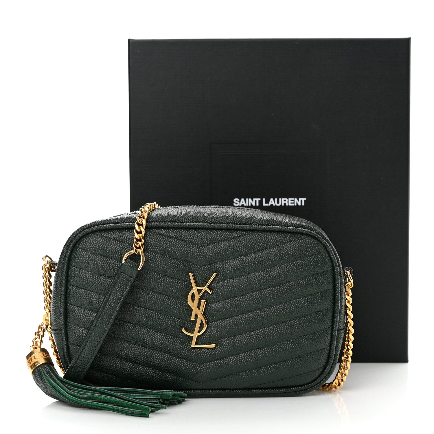 Saint Laurent Grain De Poudre Matelasse Monogram Mini Lou Camera Bag New Vert Fonce 11 of 11