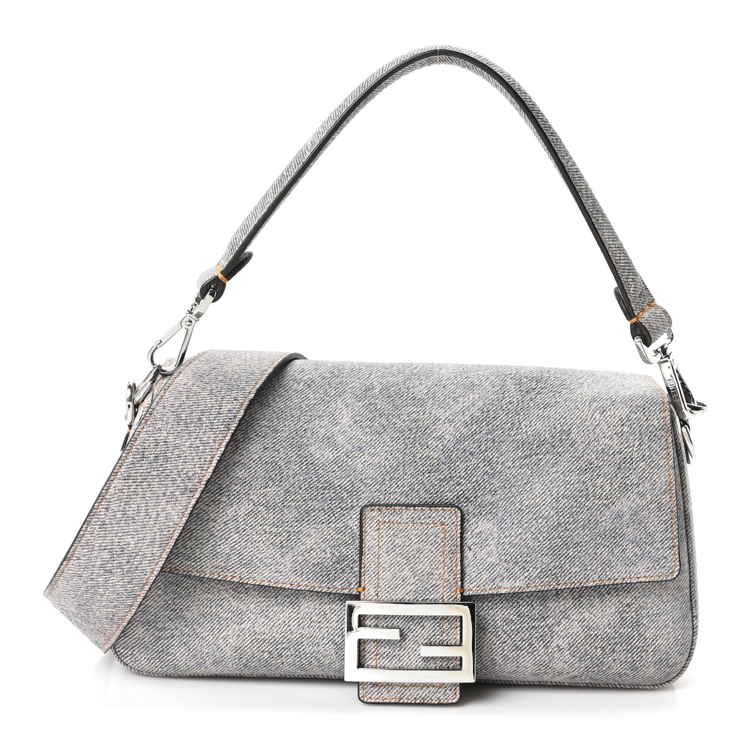 Fendi Cuoio Romano Denim Effect Baguette Grey 1 of 10