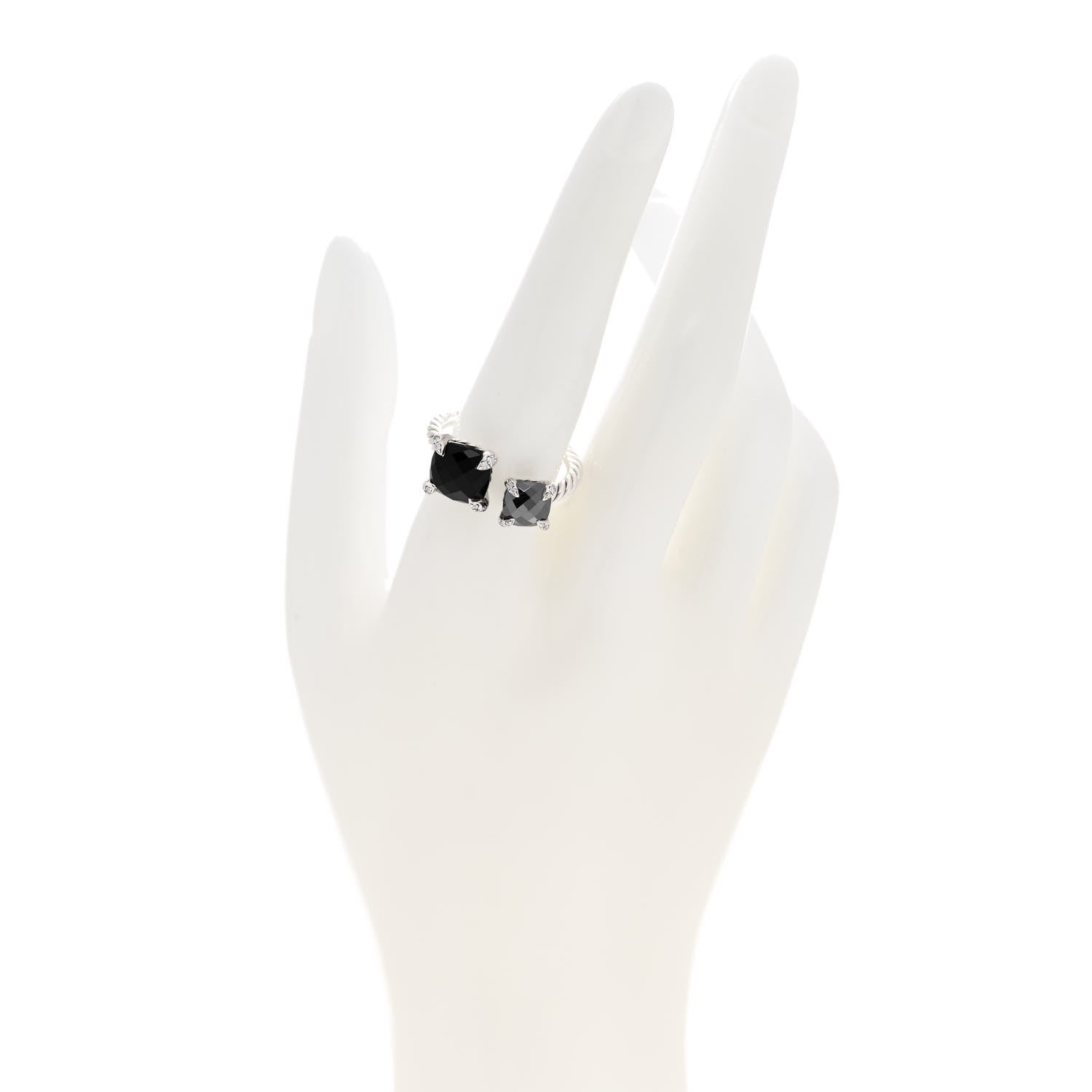 David Yurman Sterling Silver Diamond Black Onyx Hematine Chatelaine Bypass Ring 57 8 2 of 5