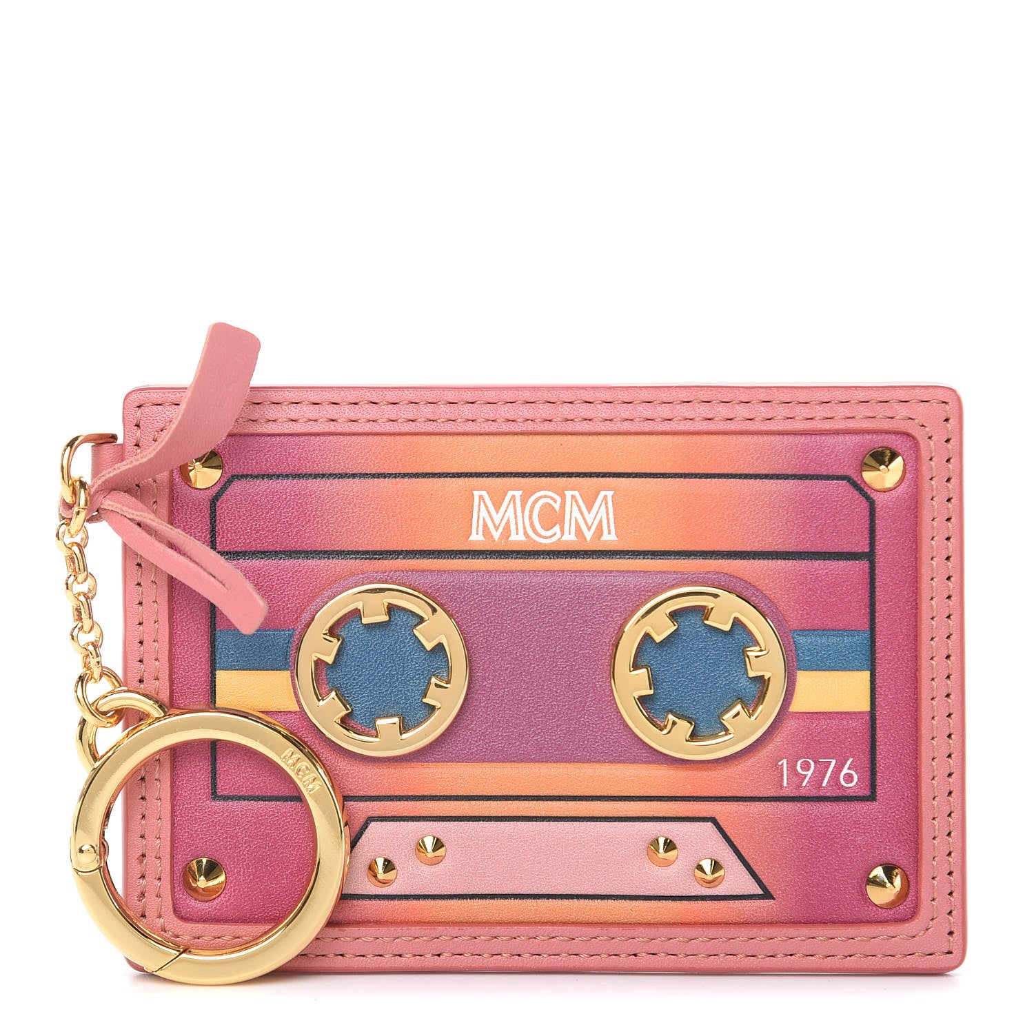 MCM Calfskin Cassette Key Ring Card Holder Pink 1 of 7