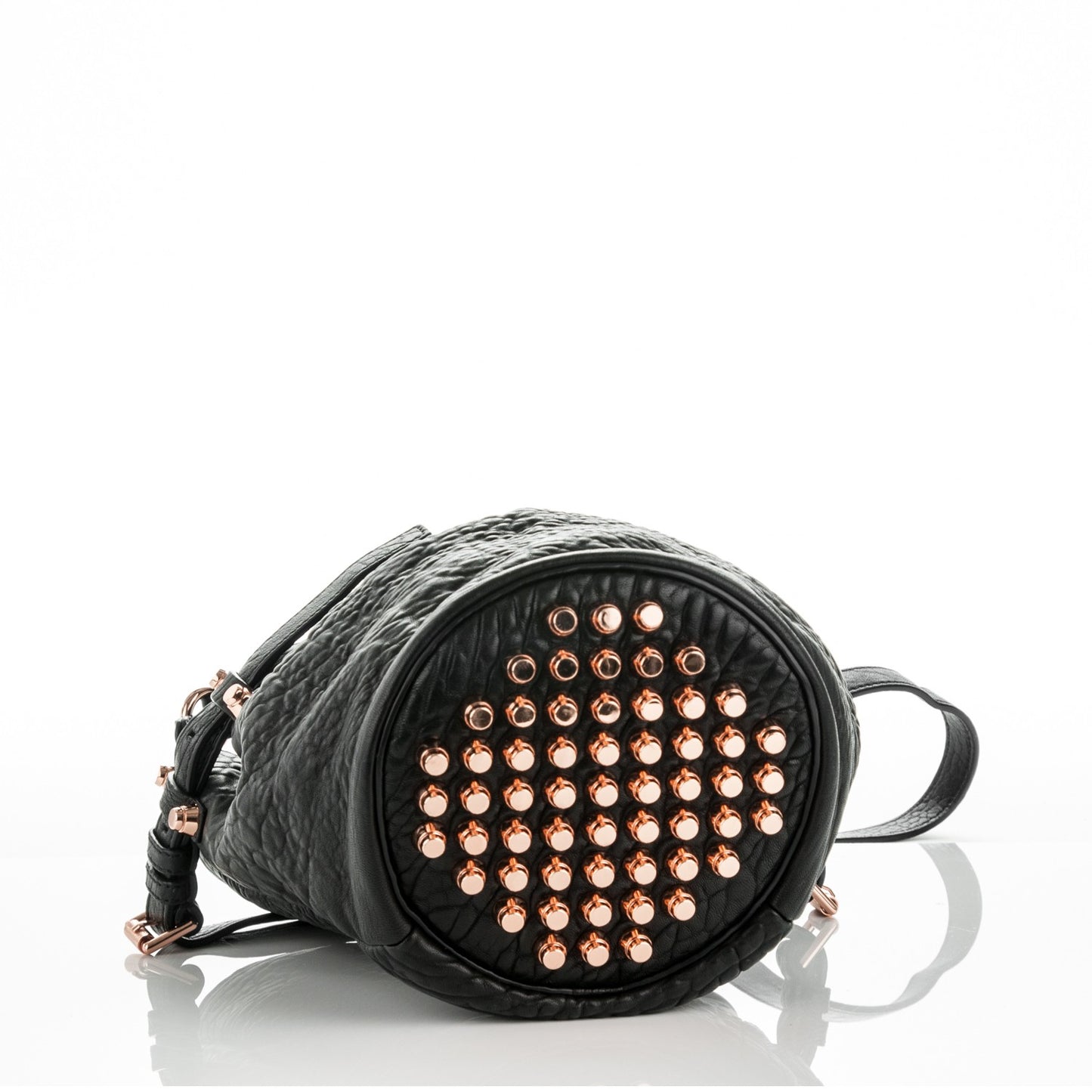 Pebbled Lambskin Diego Bucket Black Rose Gold Hardware