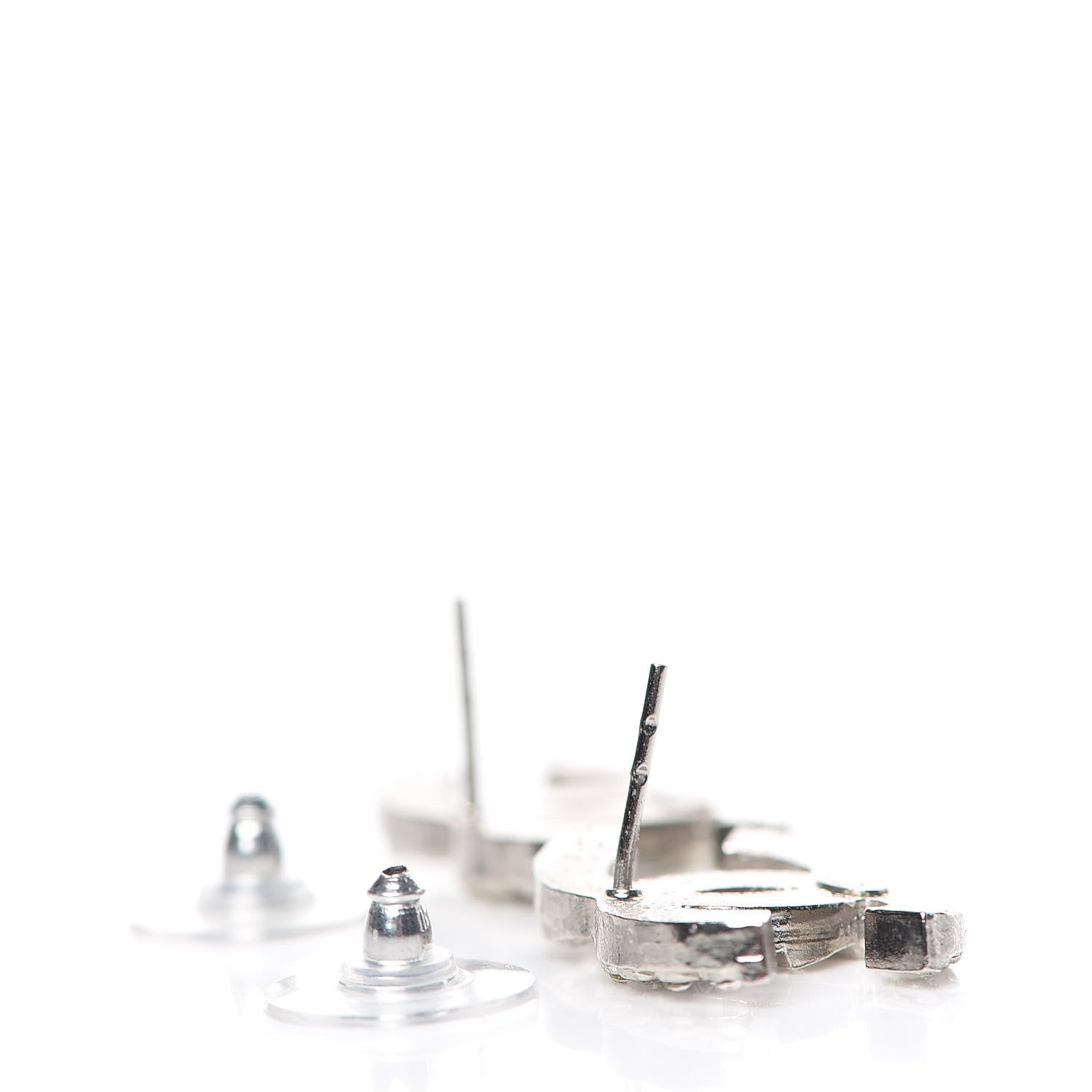 Chanel Baguette Crystal CC Earrings Silver 3 of 5
