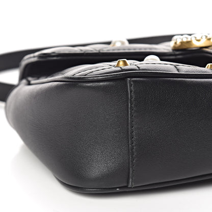 Gucci Calfskin Matelasse Studded Mini Pearly GG Marmont Shoulder Bag Black 8 of 10