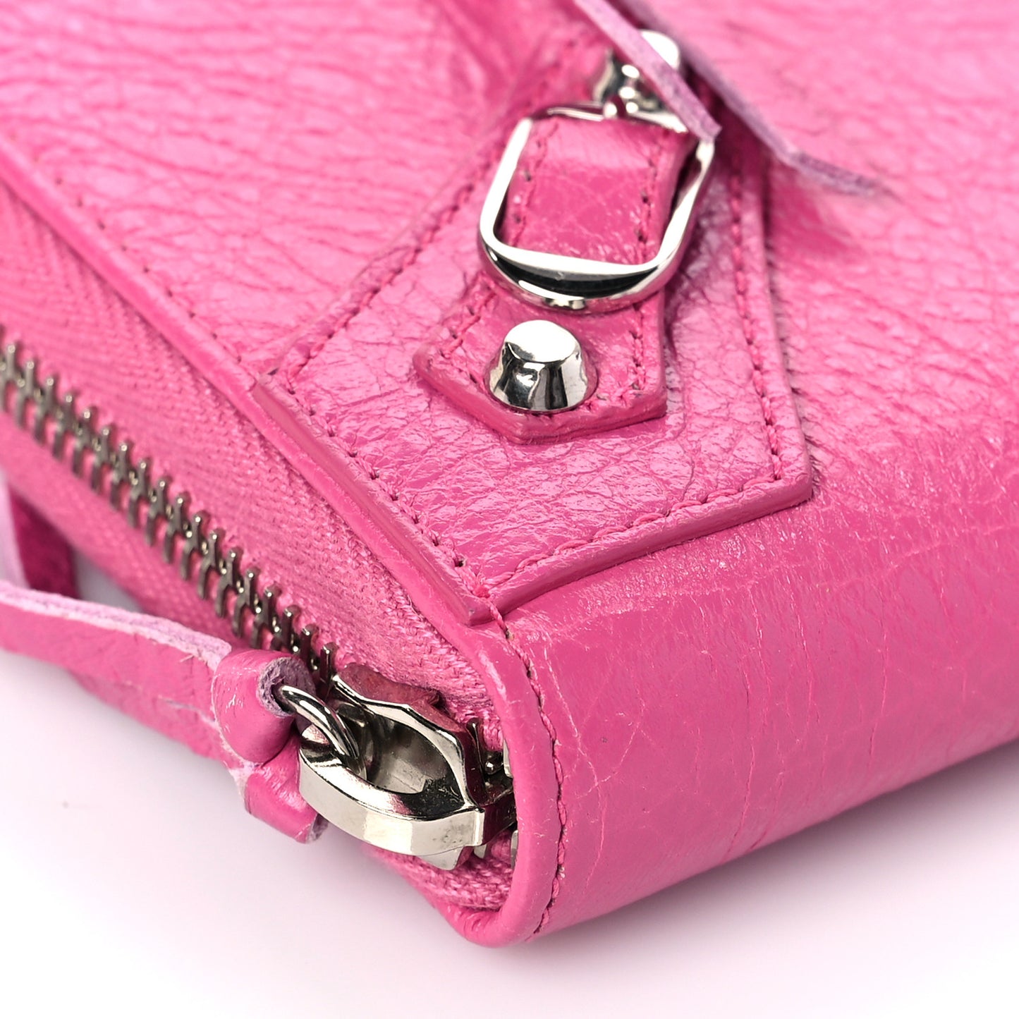 Agneau Classic Silver Hardware Continental Zip Around Wallet Rose Flamingo