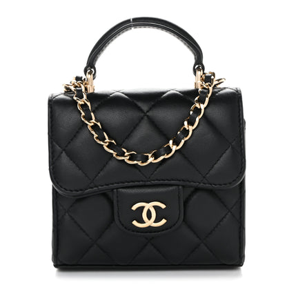Chanel Lambskin Quilted Top Handle Flap Clutch With Chain Black 1 of 11