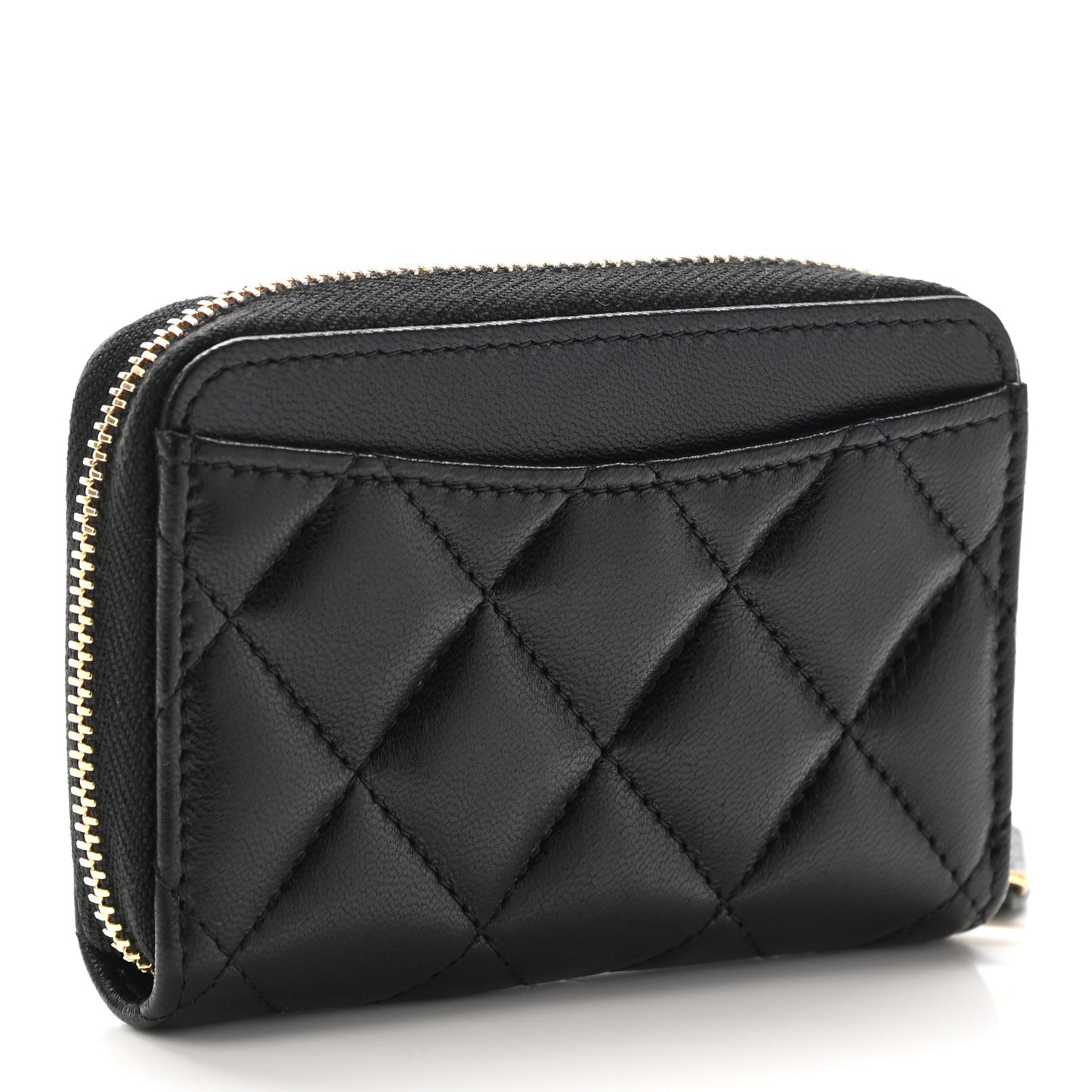Lambskin Quilted Zip Coin Purse Black