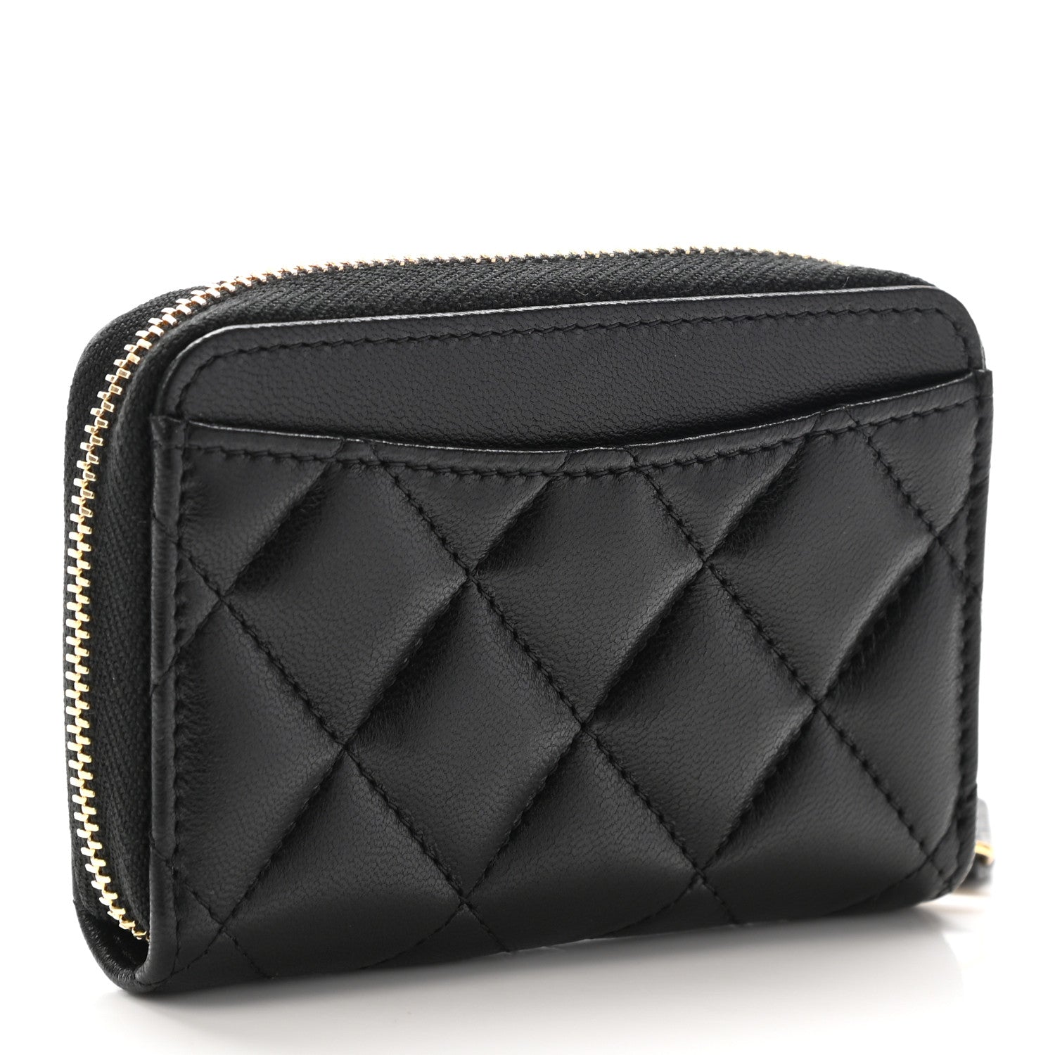 Chanel Lambskin Quilted Zip Coin Purse Black 3 of 7