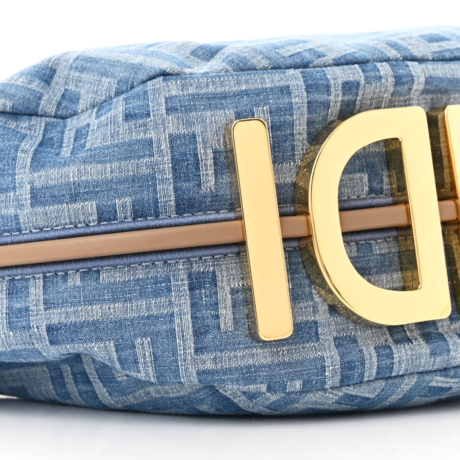 Fendi Denim Vitello Grace Mirror Logo Small Fendigraphy Hobo Bag Denim Sand 9 of 10