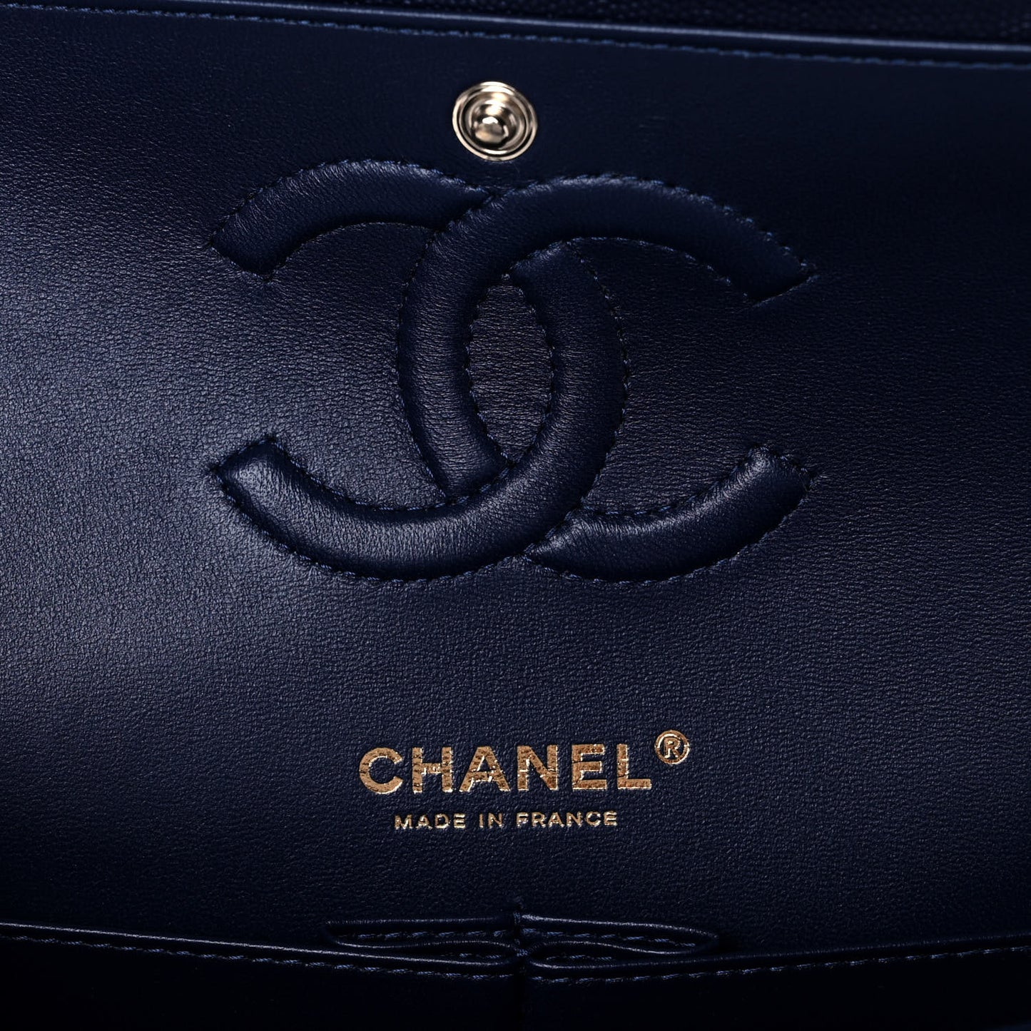 Caviar Quilted Medium Double Flap Dark Blue