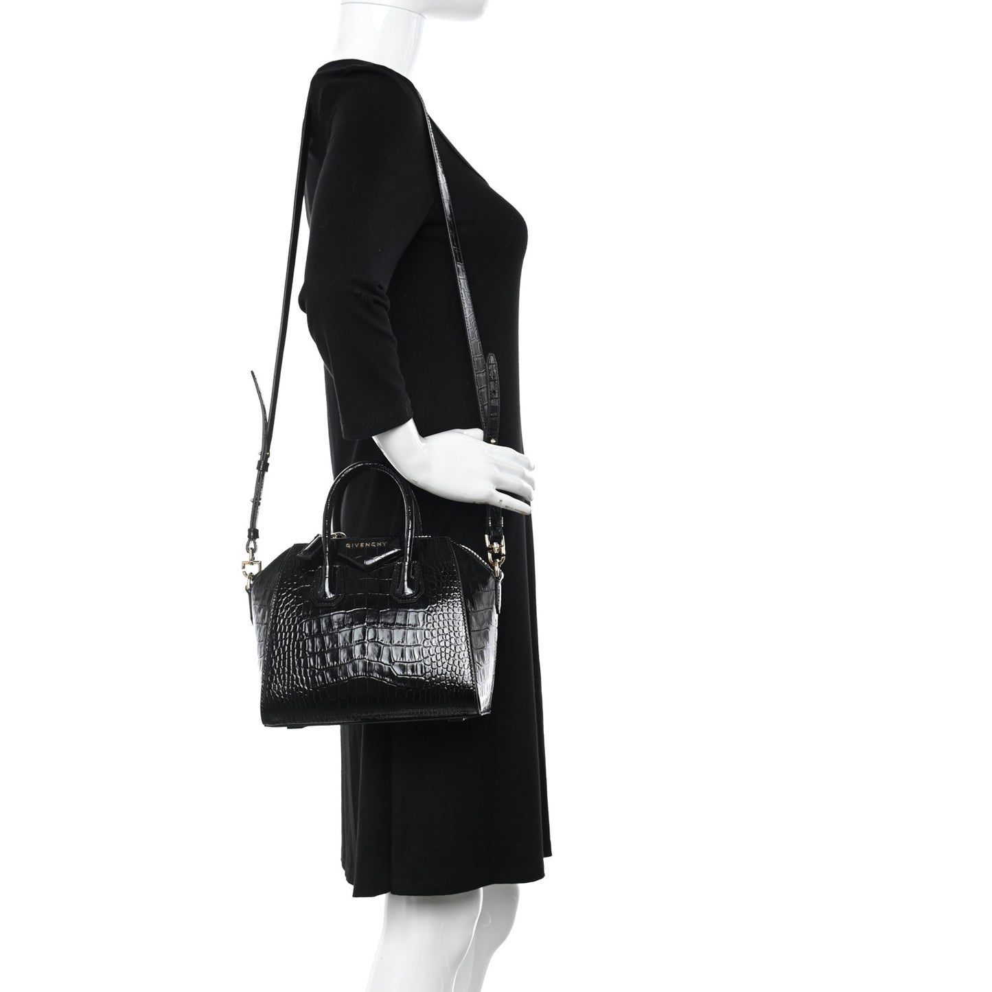 Calfskin Crocodile Embossed Mini Antigona Black