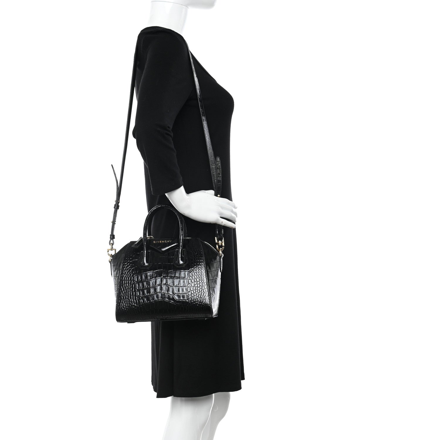 Givenchy Calfskin Crocodile Embossed Mini Antigona Black 2 of 13