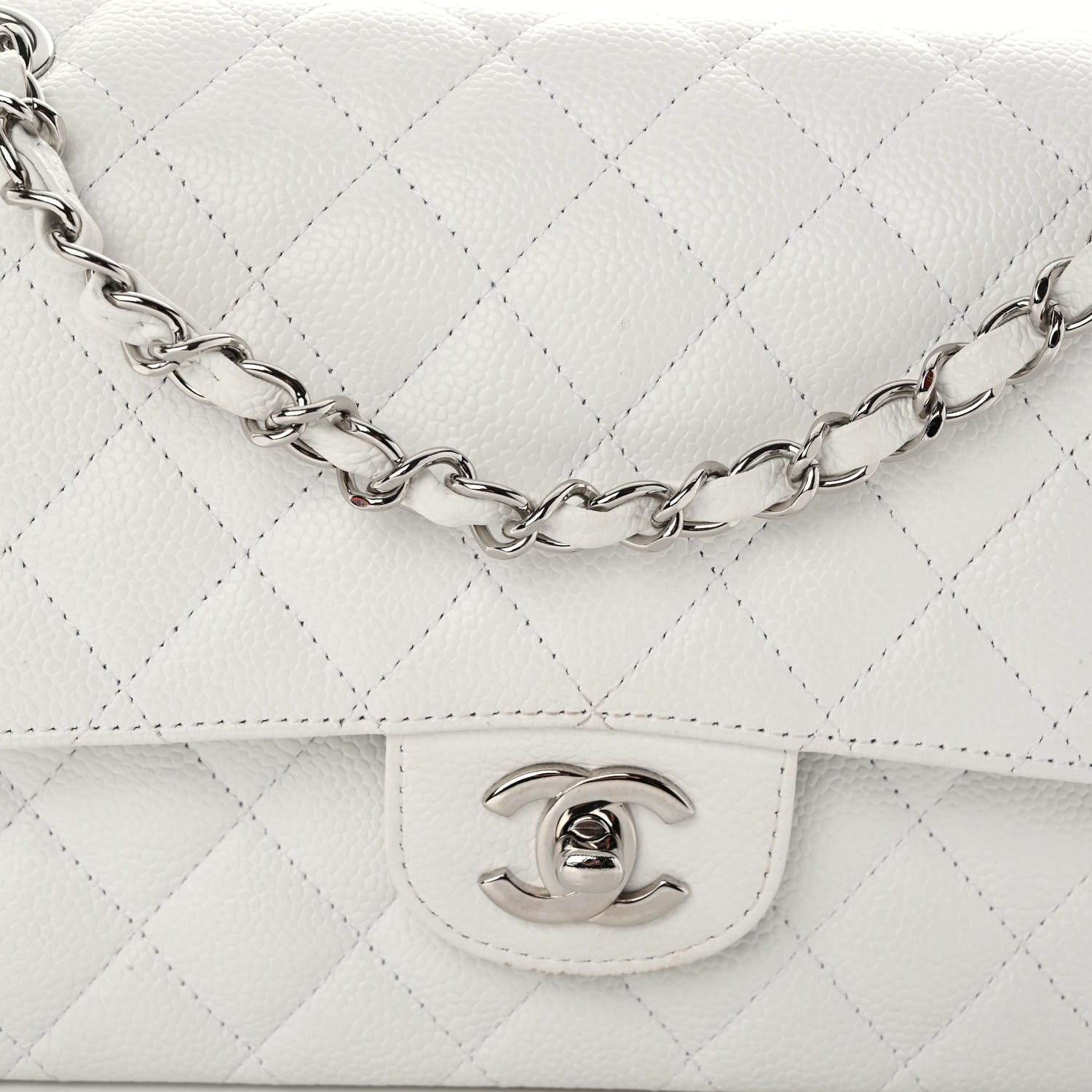 Chanel Caviar Quilted Medium Double Flap White 8 of 10
