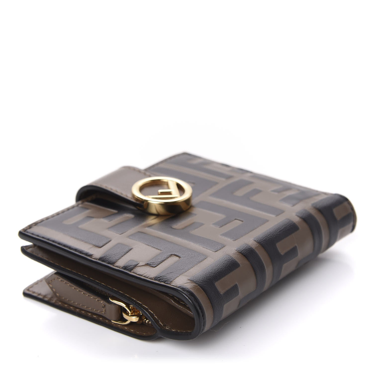 Fendi Vitello Soft F is Fendi Bi-Color FF 1974 Embossed Compact Wallet Maya Black 4 of 8