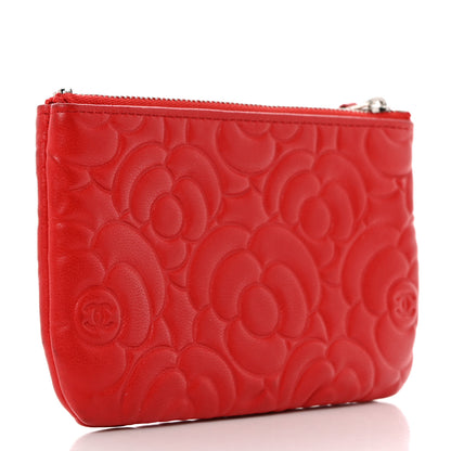 Chanel Goatskin Camellia Embossed Cosmetic Pouch Red 3 of 9