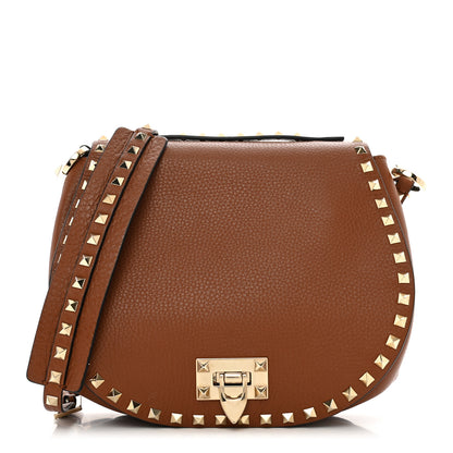 Valentino Garavani Pebbled Calfskin Rockstud Saddle Bag Saddle Brown 1 of 10