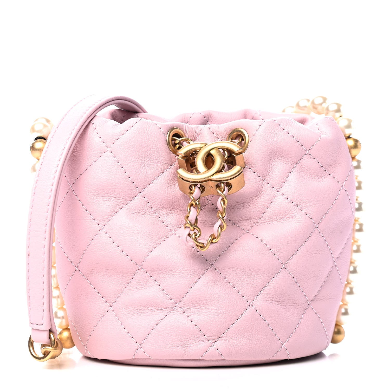 Chanel Calfskin Quilted Pearl Mini About Pearls Drawstring Bucket Light Pink 1 of 5