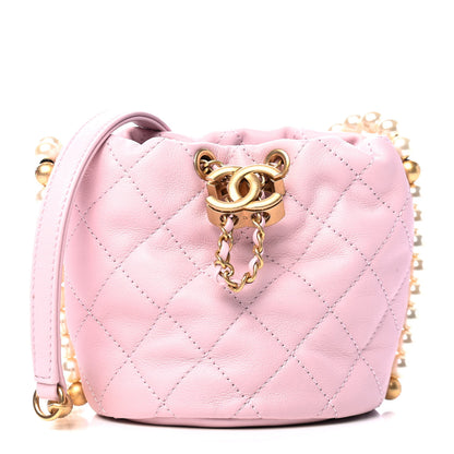 Chanel Calfskin Quilted Pearl Mini About Pearls Drawstring Bucket Light Pink 1 of 5