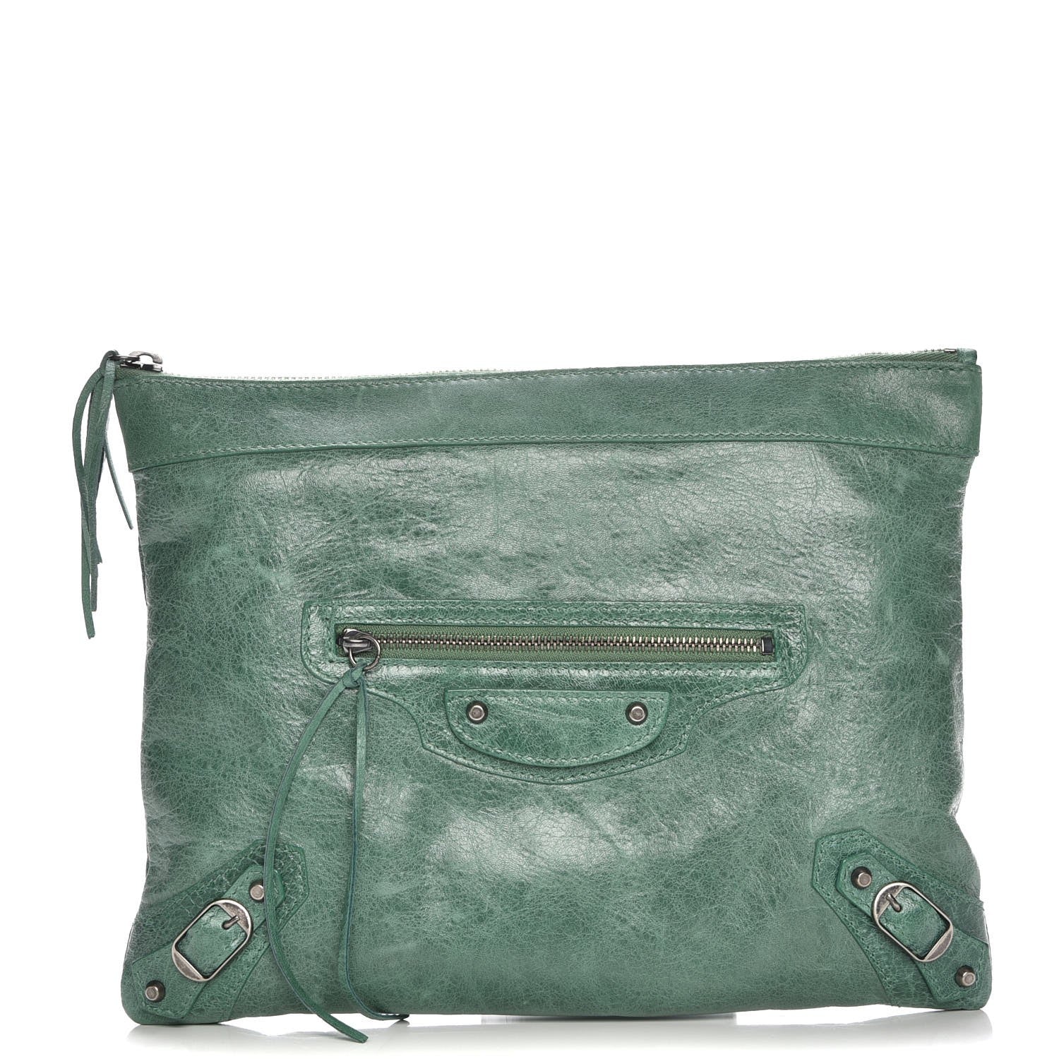 Balenciaga Agneau Classic Hardware Zip Clutch Green 1 of 8