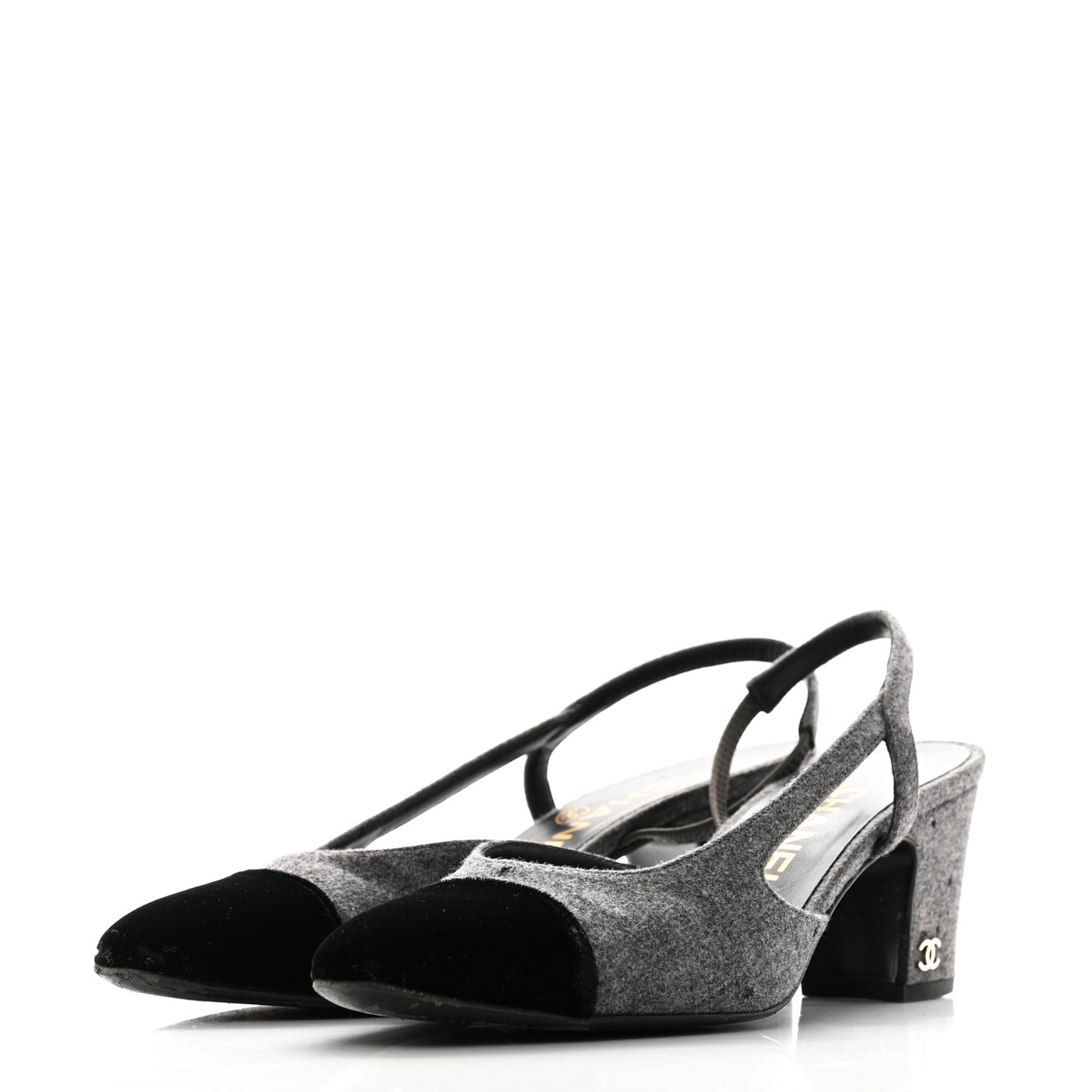 Wool Velvet Cap Toe CC Slingback Pumps 35 Black Grey
