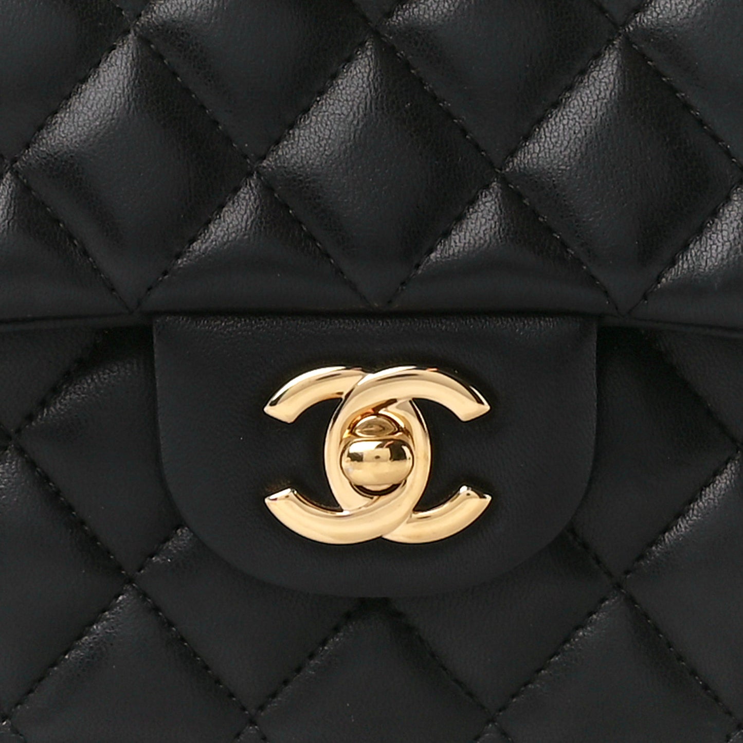 Lambskin Quilted Medium Double Flap Black
