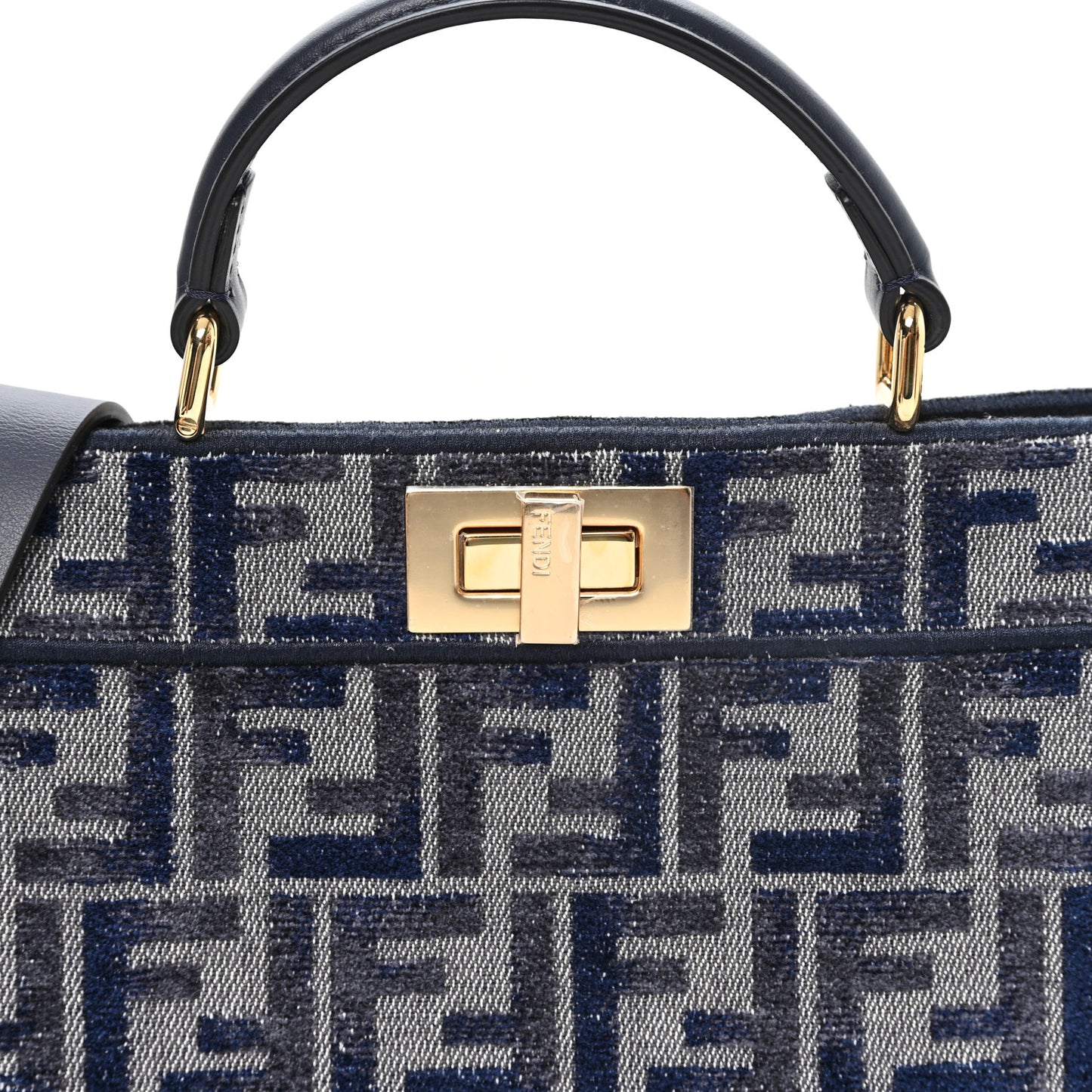 Chenille Vitello Seta FF Small Peekaboo I SEE U Satchel Grigio Blue Notte