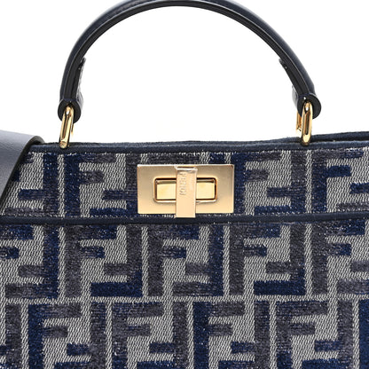 Fendi Chenille Vitello Seta FF Small Peekaboo I SEE U Satchel Grigio Blue Notte 9 of 12
