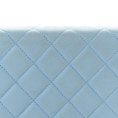 Chanel Caviar Quilted Crystal CC Wallet On Chain WOC Light Blue 16 of 17
