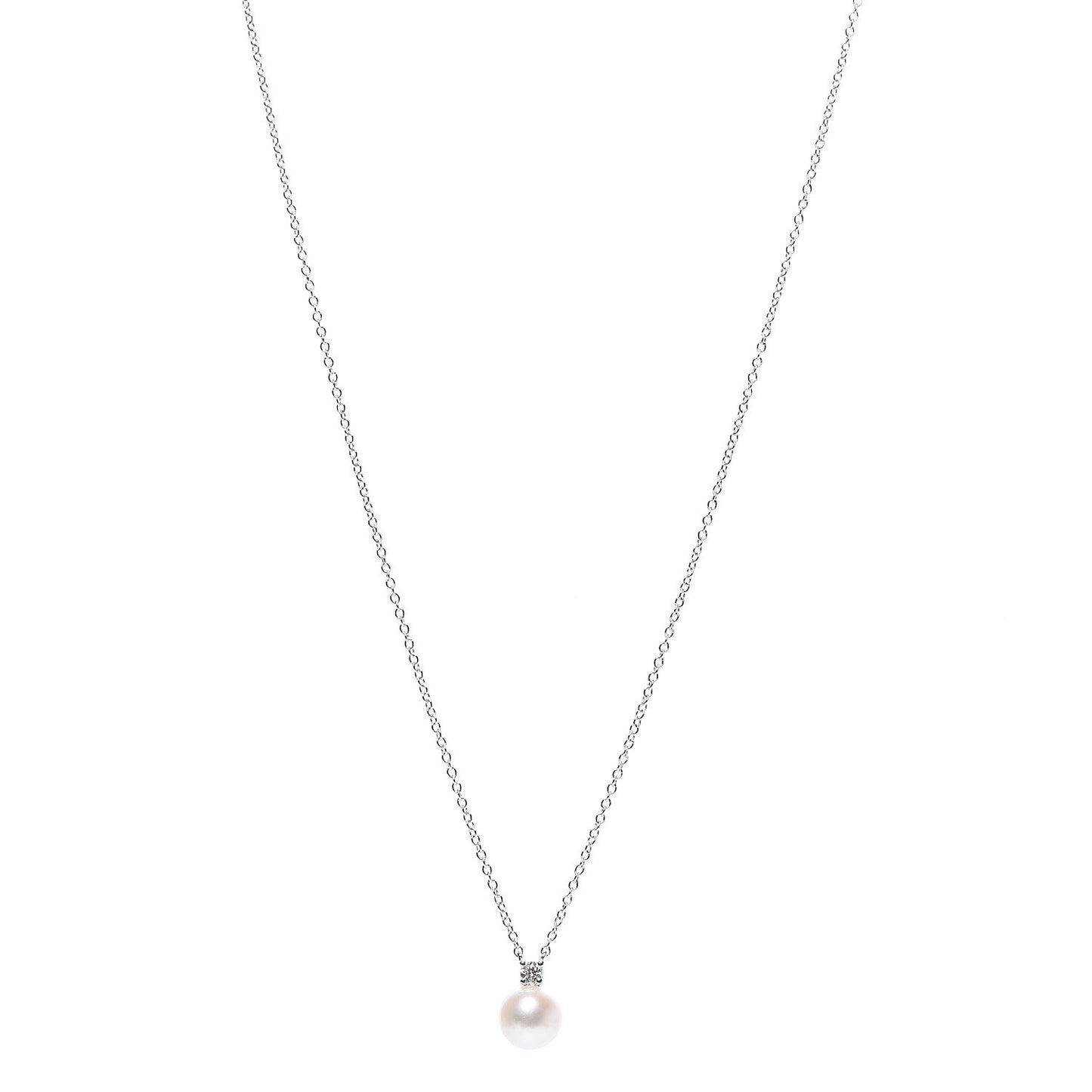 18K White Gold Pearl Diamond Freshwater Pearl 6.5-7mm Pendant Necklace