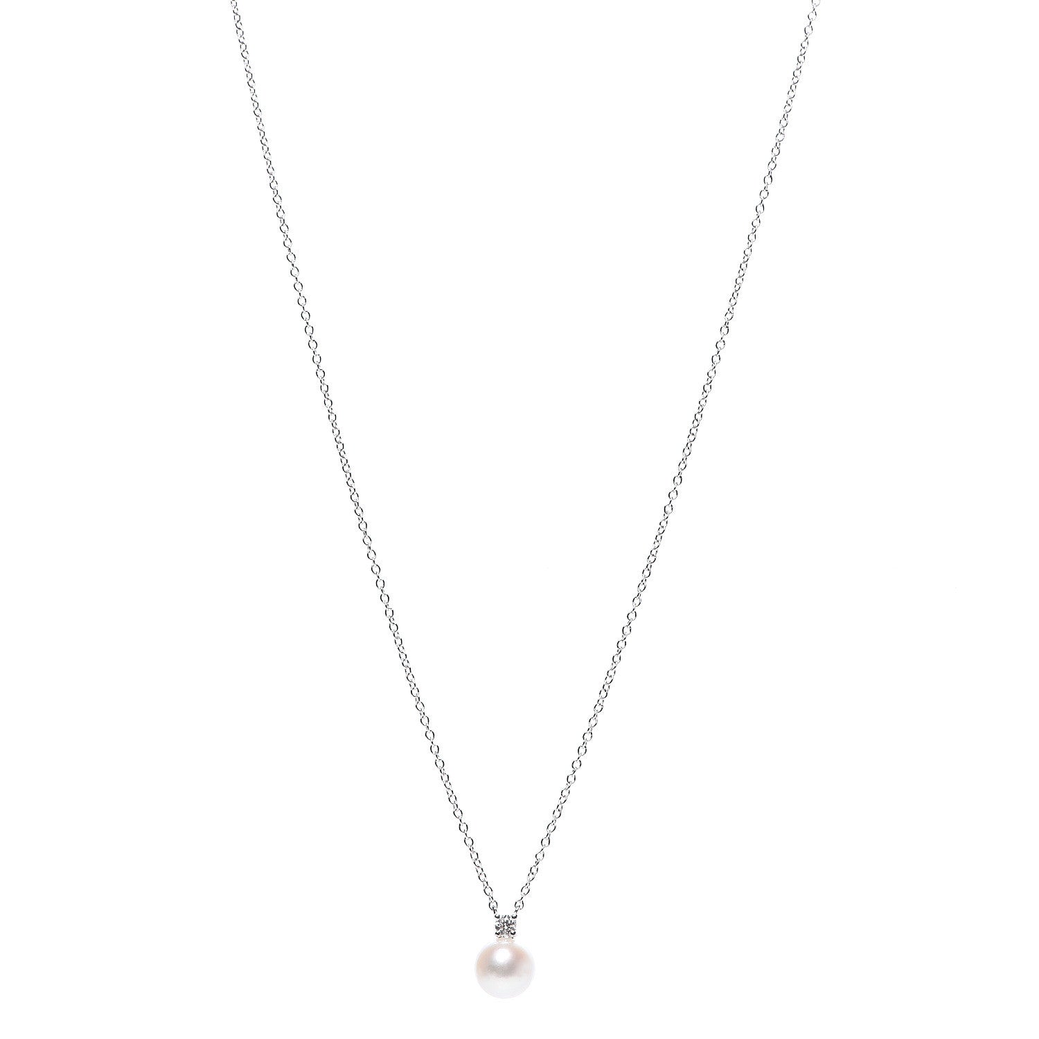 Tiffany 18K White Gold Pearl Diamond Freshwater Pearl 6.5-7mm Pendant Necklace 1 of 7