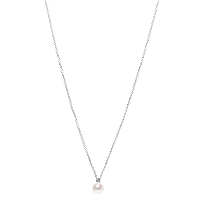 Tiffany 18K White Gold Pearl Diamond Freshwater Pearl 6.5-7mm Pendant Necklace 1 of 7