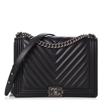 Chanel Calfskin Chevron Quilted Large Boy Flap Black 1 of 10
