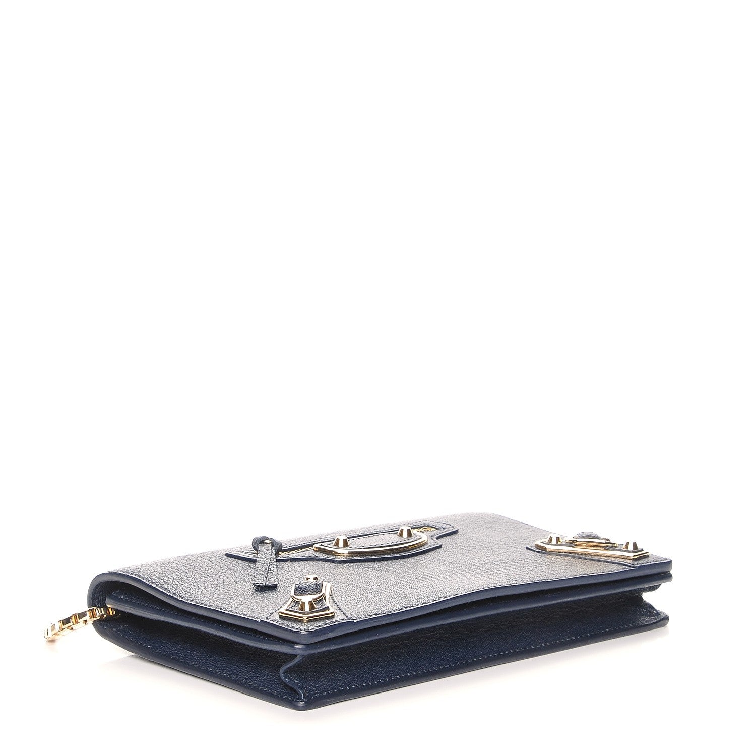 Balenciaga Chevre Gold Metallic Edge Hardware Wallet on Chain Bleu Nuit 4 of 7