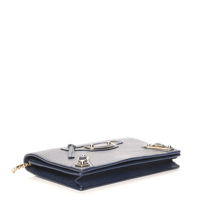 Balenciaga Chevre Gold Metallic Edge Hardware Wallet on Chain Bleu Nuit 4 of 7