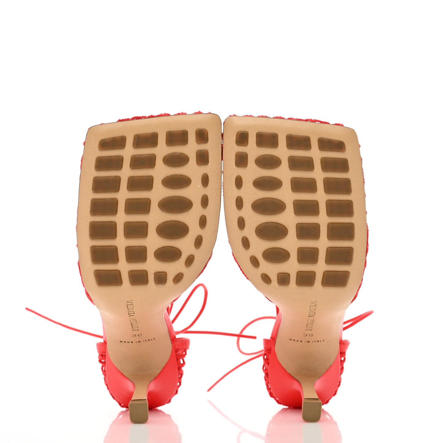 Mesh Nappa Stretch Ankle Tie Sandals 36 Tomato