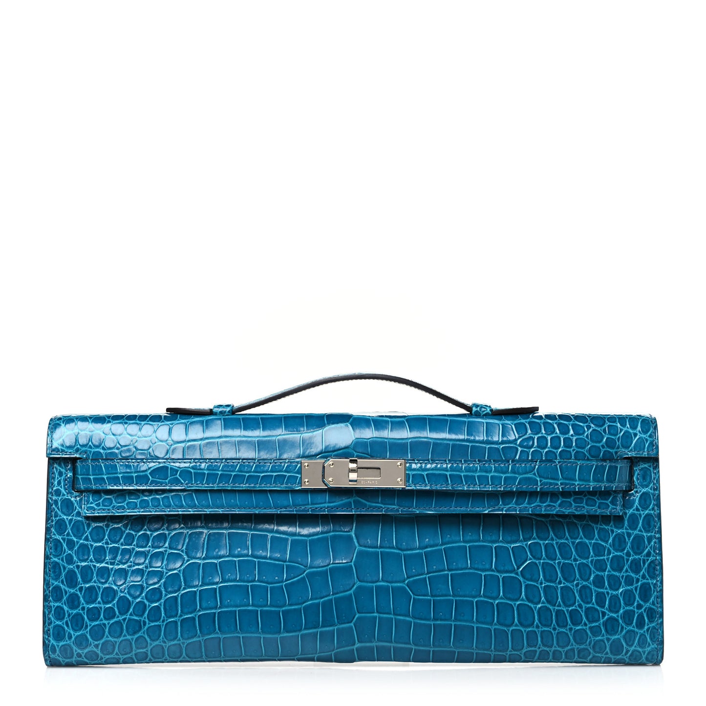 Shiny Porosus Crocodile Kelly Cut Pochette Bleu Izmir