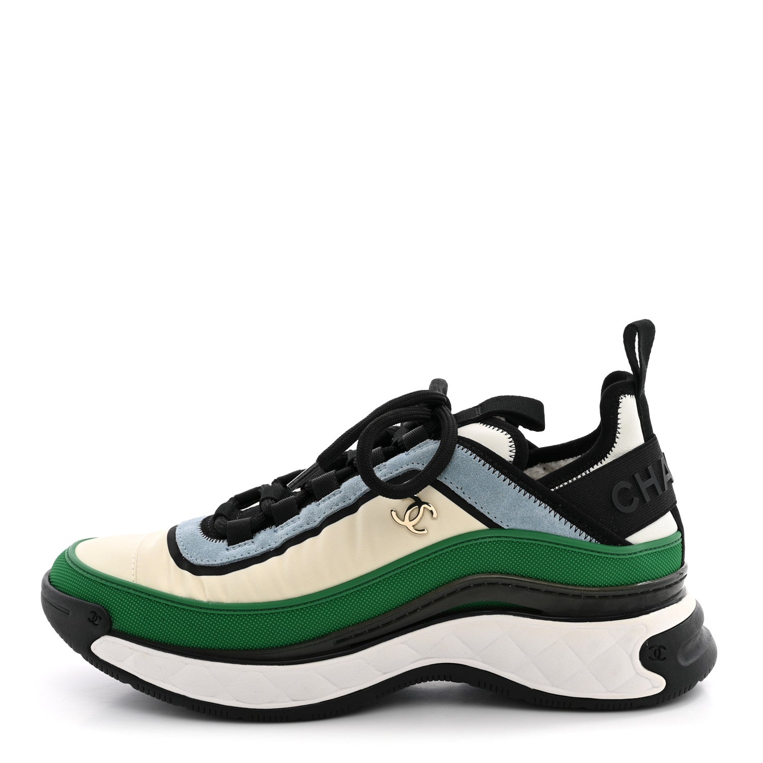 Chanel Suede Calfskin Mixed Fibers CC Sneakers 39 Ivory Green Light Blue 39 Ivory Green Light Blue 1 of 10