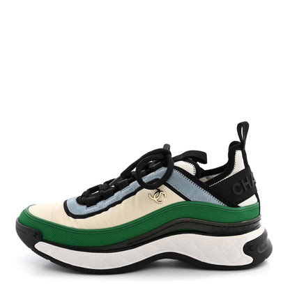 Chanel Suede Calfskin Mixed Fibers CC Sneakers 39 Ivory Green Light Blue 39 Ivory Green Light Blue 1 of 10